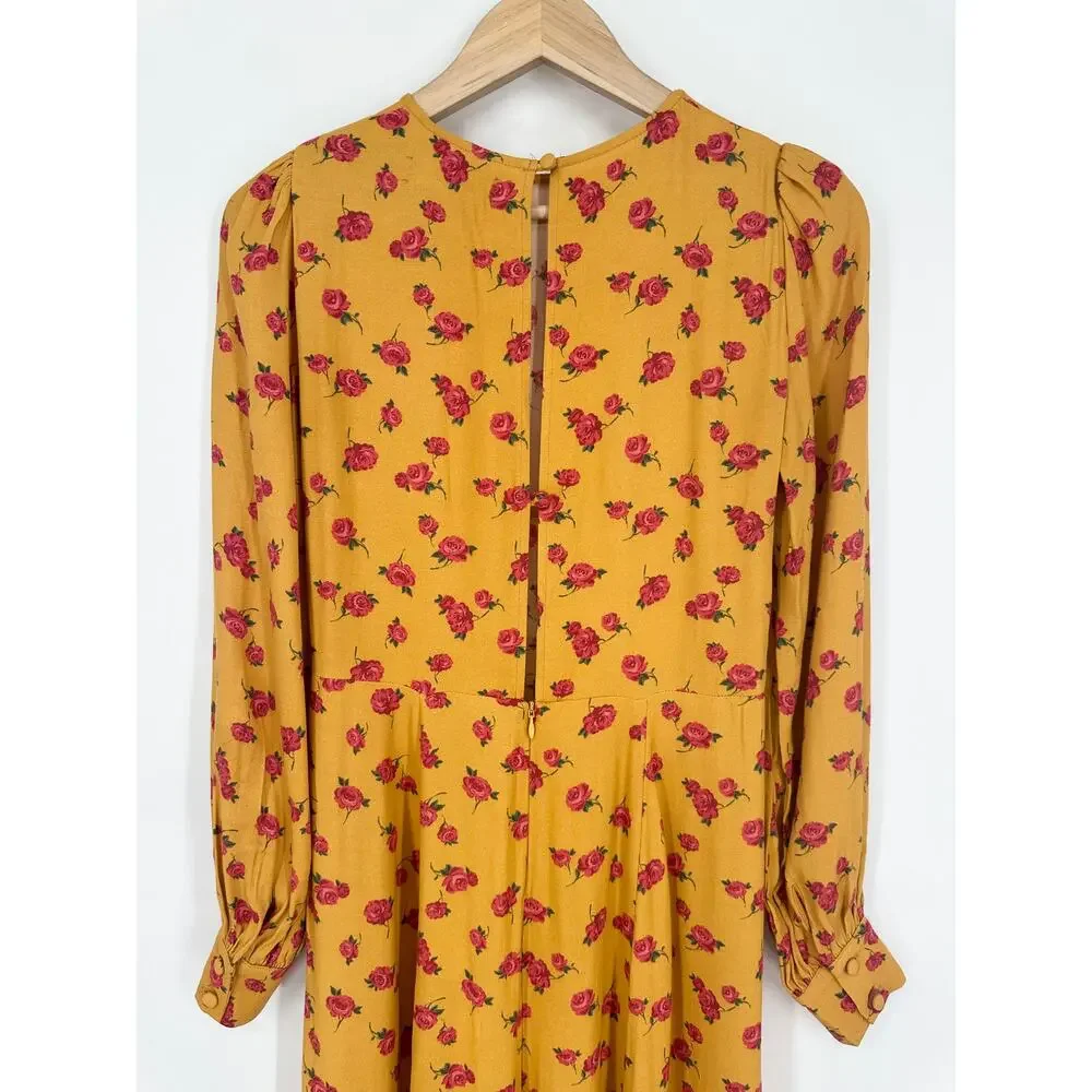 REFORMATION Josephine Midi Dress Floral Puff Long Sleeve Crew Neck Maxi, Amelia - Picture 11 of 15